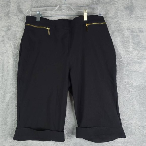 Nina Leonard Pants - Nina Leonard Womens Shorts Bermuda Walking  Black Cuffed Zipper High Rise‎ L New